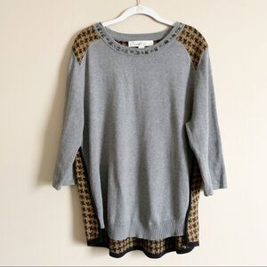 CURIO / gray brown embellished houndstooth print sweater / XL